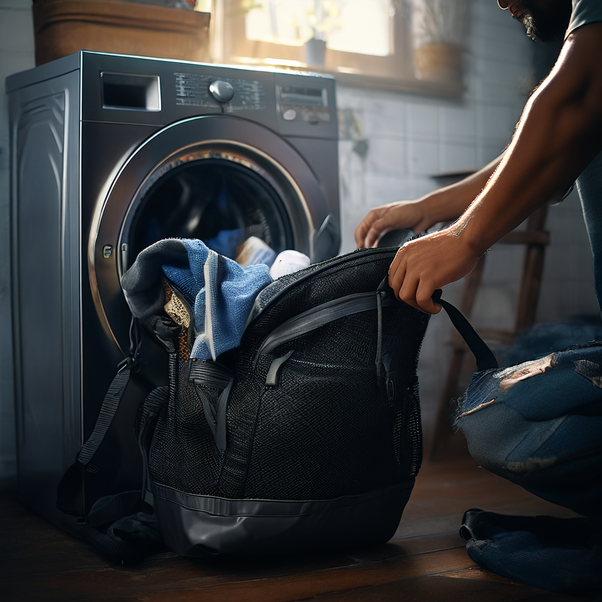 backpacks in the washing machine